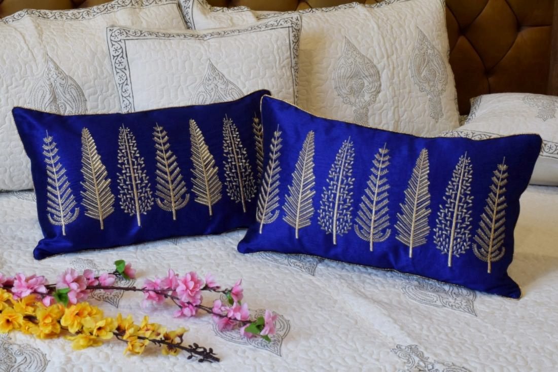 Baag-e-Bahaar Dark Blue Rectangular Cushion Covers