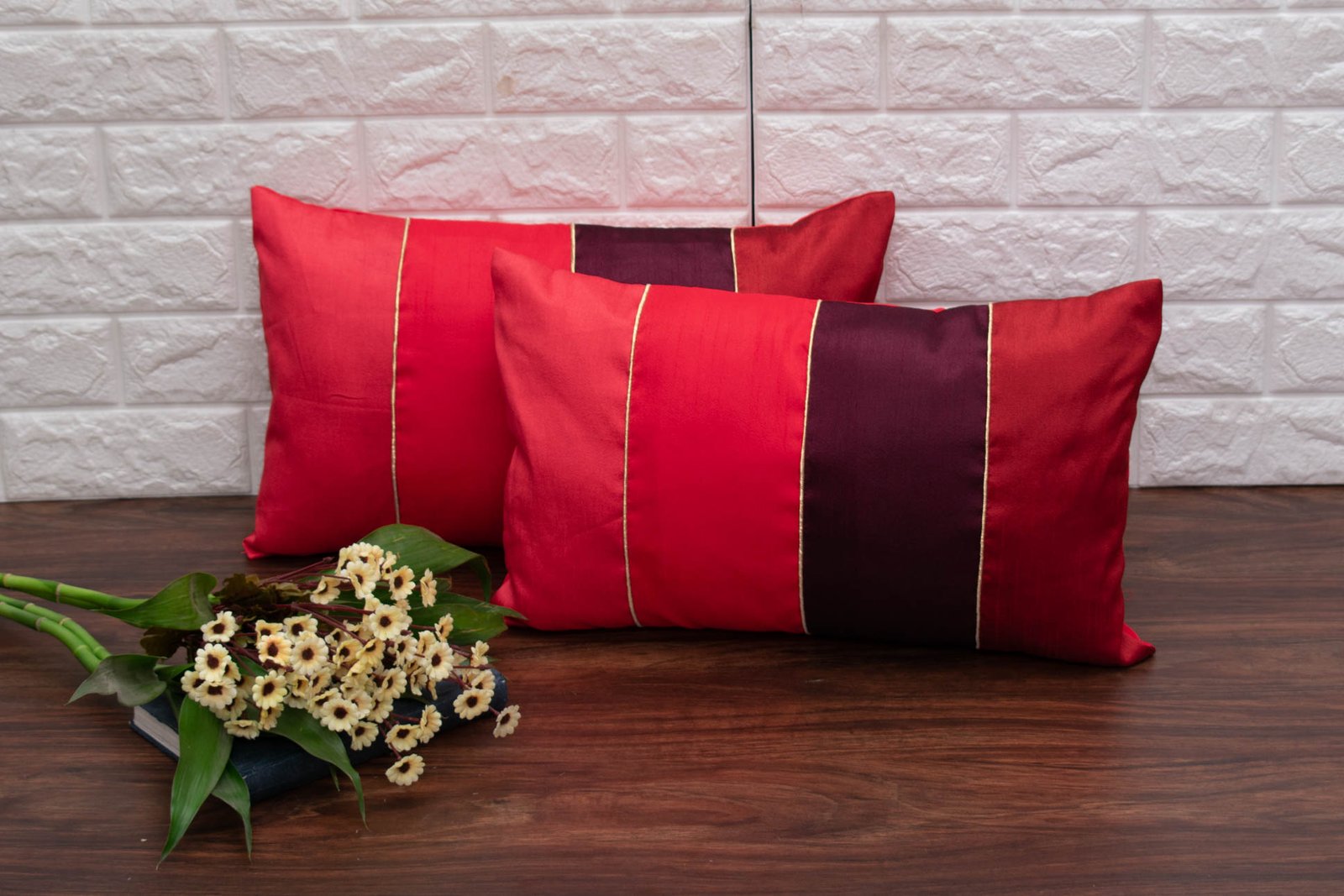 Go Red 4 Shades of Red Designer Rectangular Kattran Cushion Covers