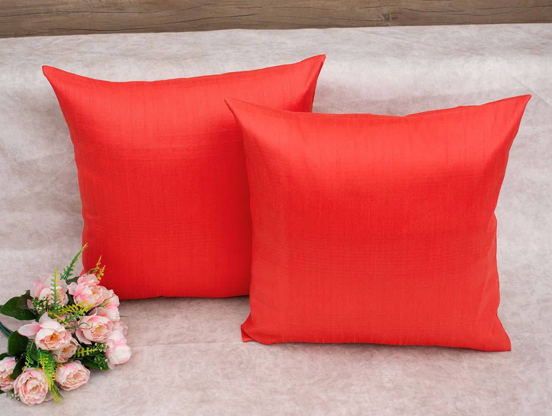 Plain Solid Superlative Coral Red Cushion Covers