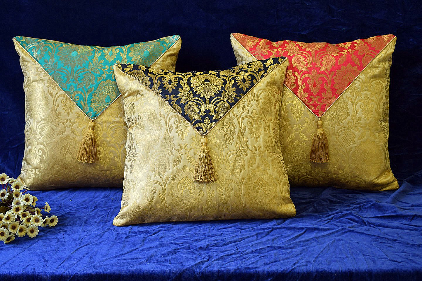 Jashan-E-Mehrang Cushion Covers Combo (Turquoise Green, Black, Red)