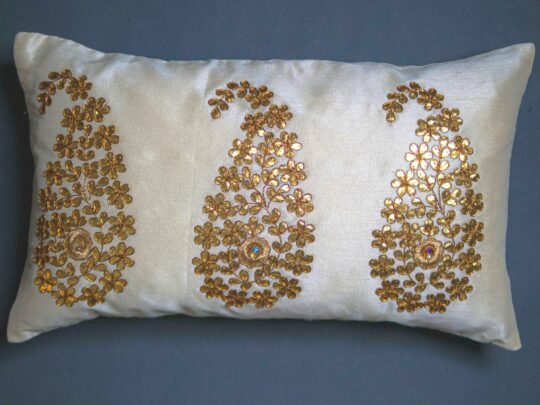 Ivory & Golden Paisley Leaf Rectangular Cushion Cover