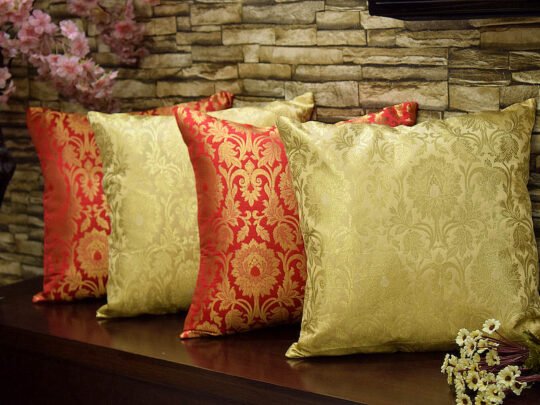 MUGHAL BANARASI Brocade Cushion Covers Combo (Marigold & Red)