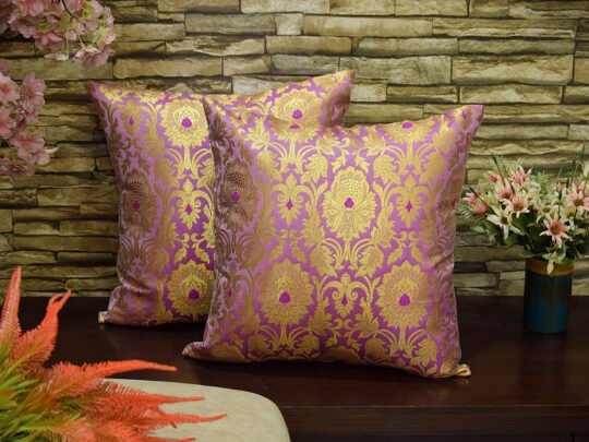 MUGHAL BANARASI Brocade Cushion Covers (Lavender & Golden)