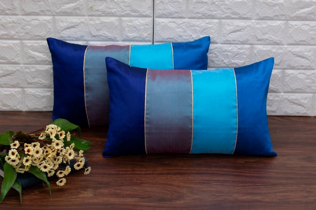 Go Blue 4 Shades of Blue Designer Rectangular Kattran Cushion Covers