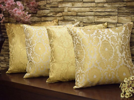 MUGHAL BANARASI Brocade  Cushion Covers Combo (Marigold & White)