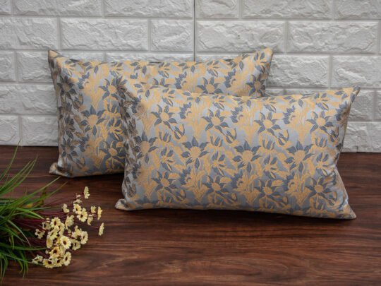 Grey Bageecha Floral Brocade Silk Rectangular Cushion Covers