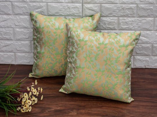 Sage Green Bageecha Floral Brocade Silk Cushion Covers