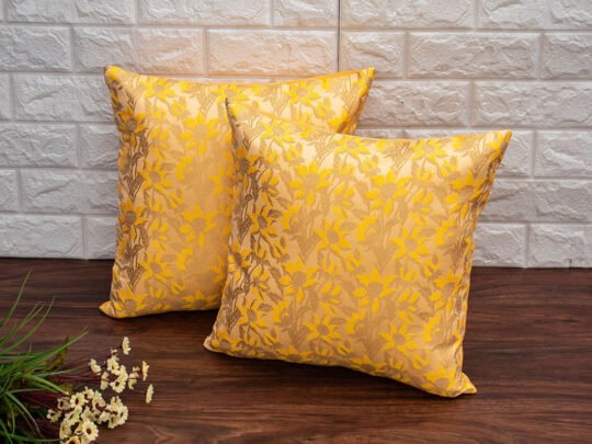 Yellow Bageecha Floral Brocade Silk Cushion Covers