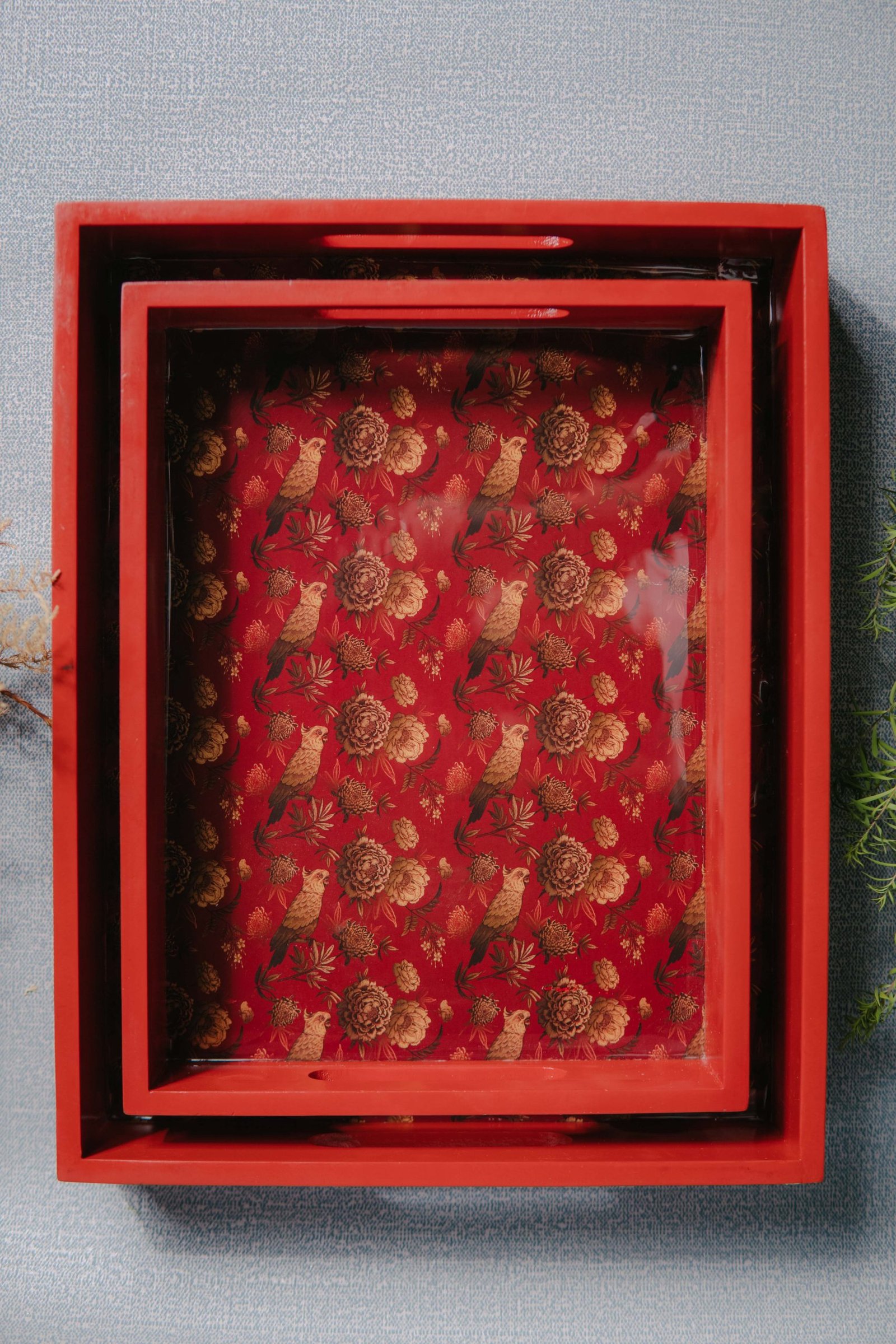 Wooden Artistic Red Meadow Serving Trays (Set of 2)