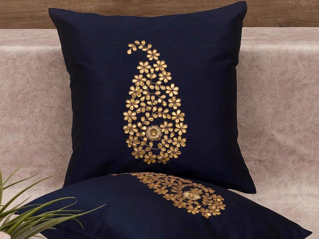 Navy Blue & Golden Paisley Gota Patti Hand Embroidery