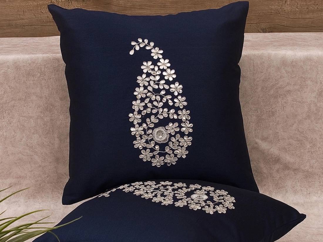 Navy Blue & Sliver Paisley Gota Patti Hand Embroidery