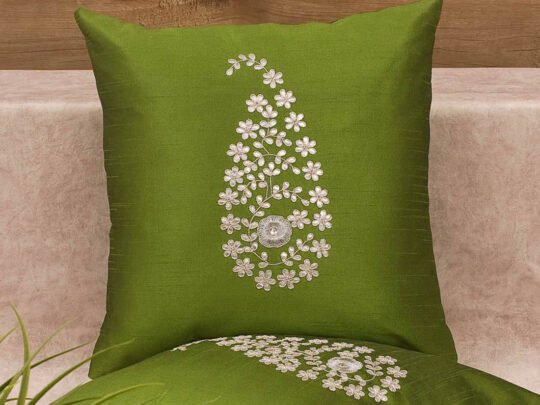 Olive Green & Silver Paisley Gota Patti Hand Embroidery