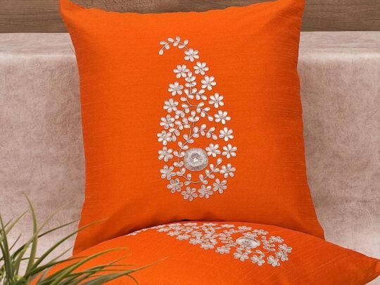 Orange & Silver Paisley Gota Patti Hand Embroidery