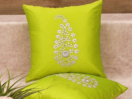 Parrot Green & Silver Paisley Gota Patti Hand Embroidery