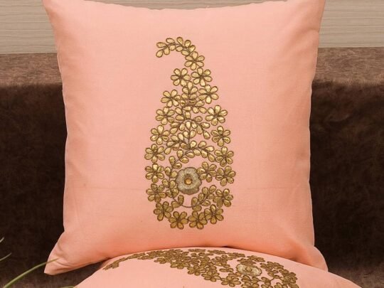 Peach & Golden Paisley Gota Patti Hand Embroidery