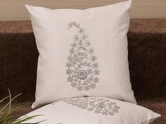 Pure White & Silver Paisley Gota Patti Hand Embroidery