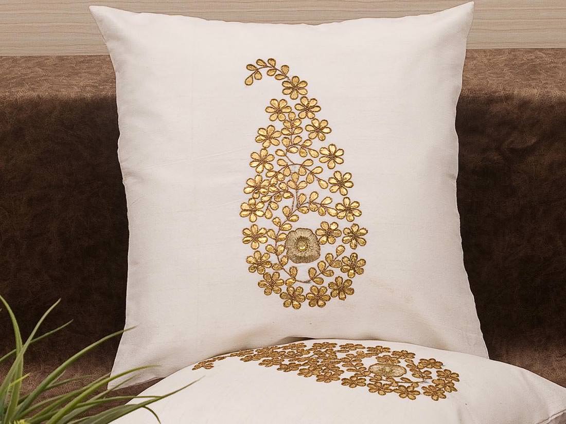 Pure White & Golden Paisley Gota Patti Hand Embroidery