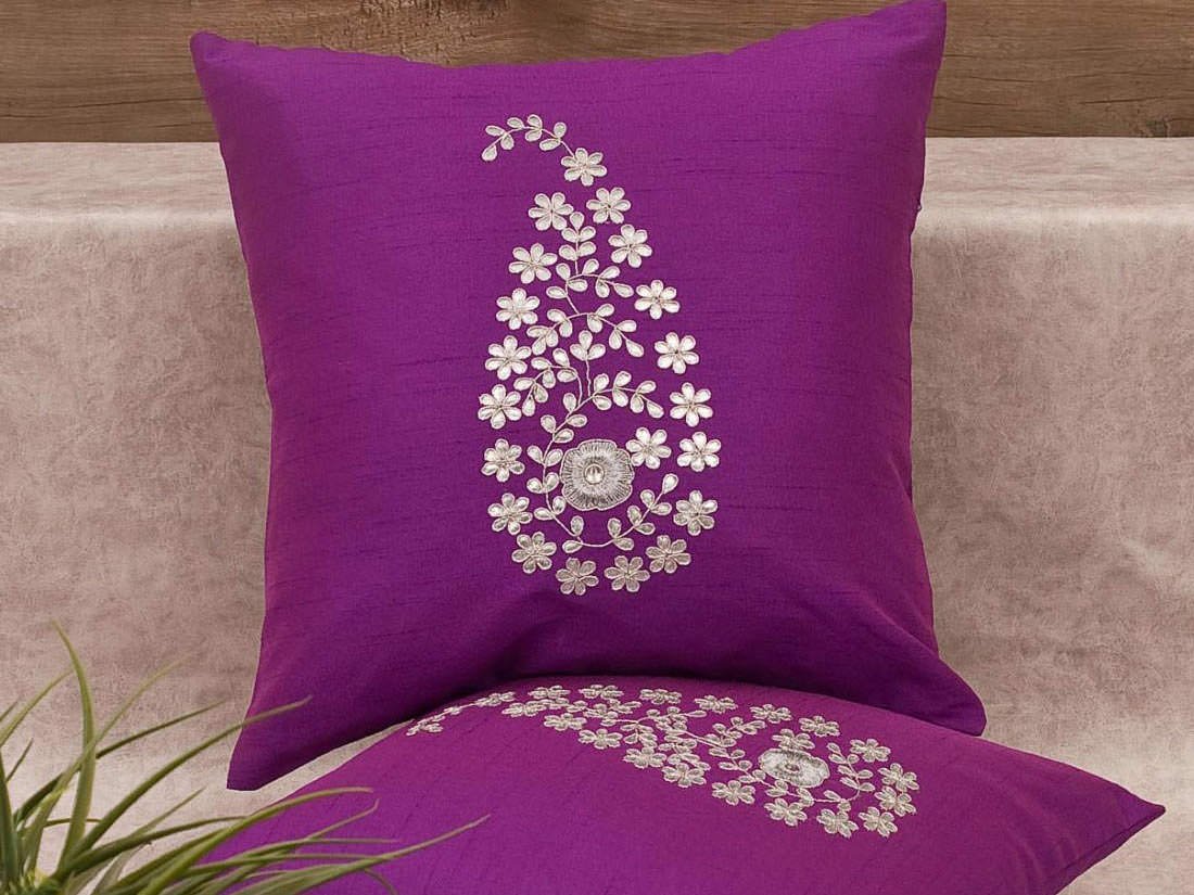 Purple & Silver Paisley Gota Patti Hand Embroidery