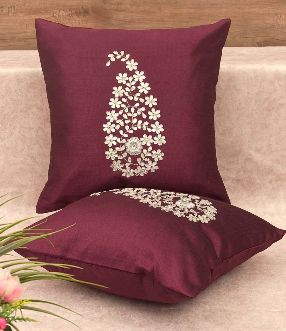 Wine & Silver Paisley Gota Patti Hand Embroidery - Image 2