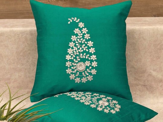 Peacock Green & Silver Paisley Gota Patti Hand Embroidery