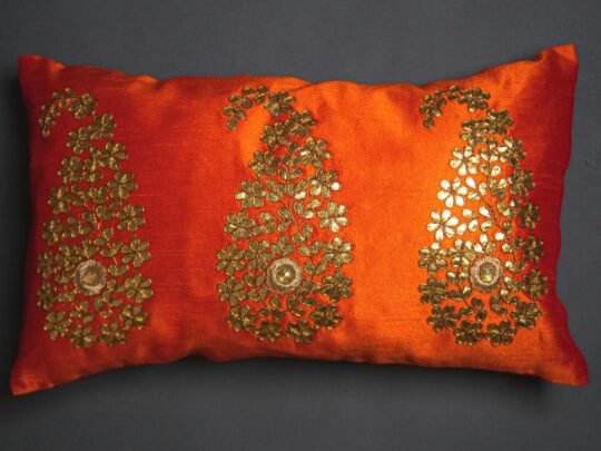 Orange & Golden Paisley Leaf Rectangular Cushion Cover