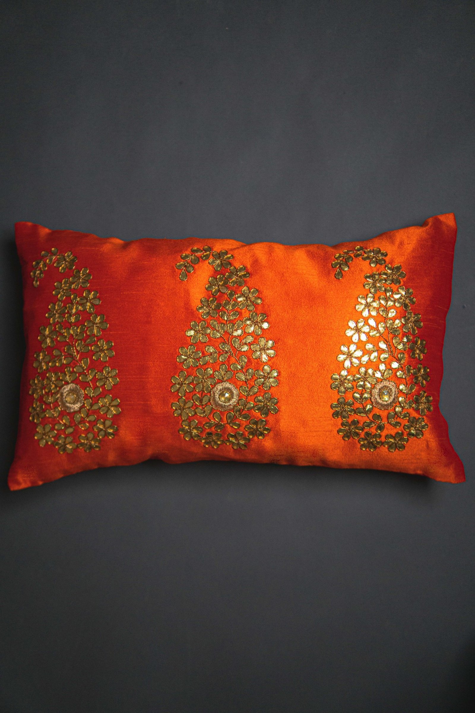 Orange & Golden Paisley Leaf Rectangular Cushion Cover