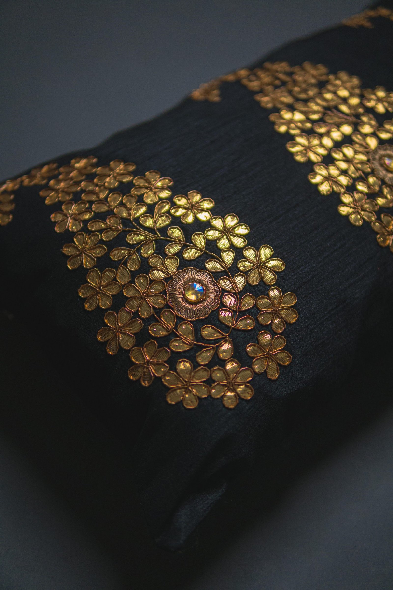 Black & Golden Paisley Leaf Rectangular Cushion Cover - Image 2