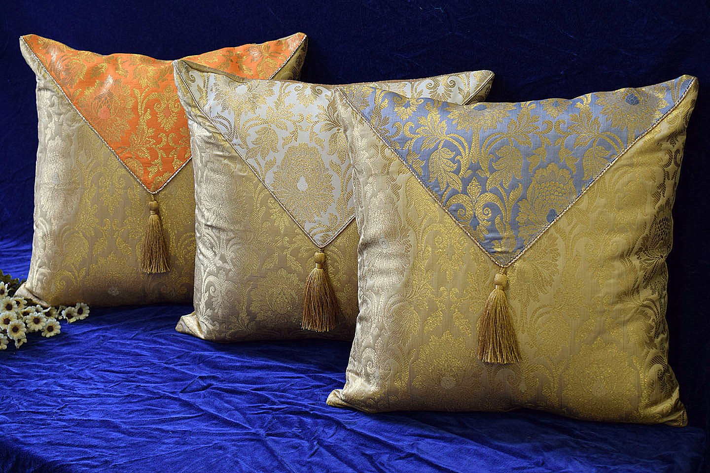 Jashan-E-Mehrang Cushion Covers Combo (Orange, White, Grey) - Image 2