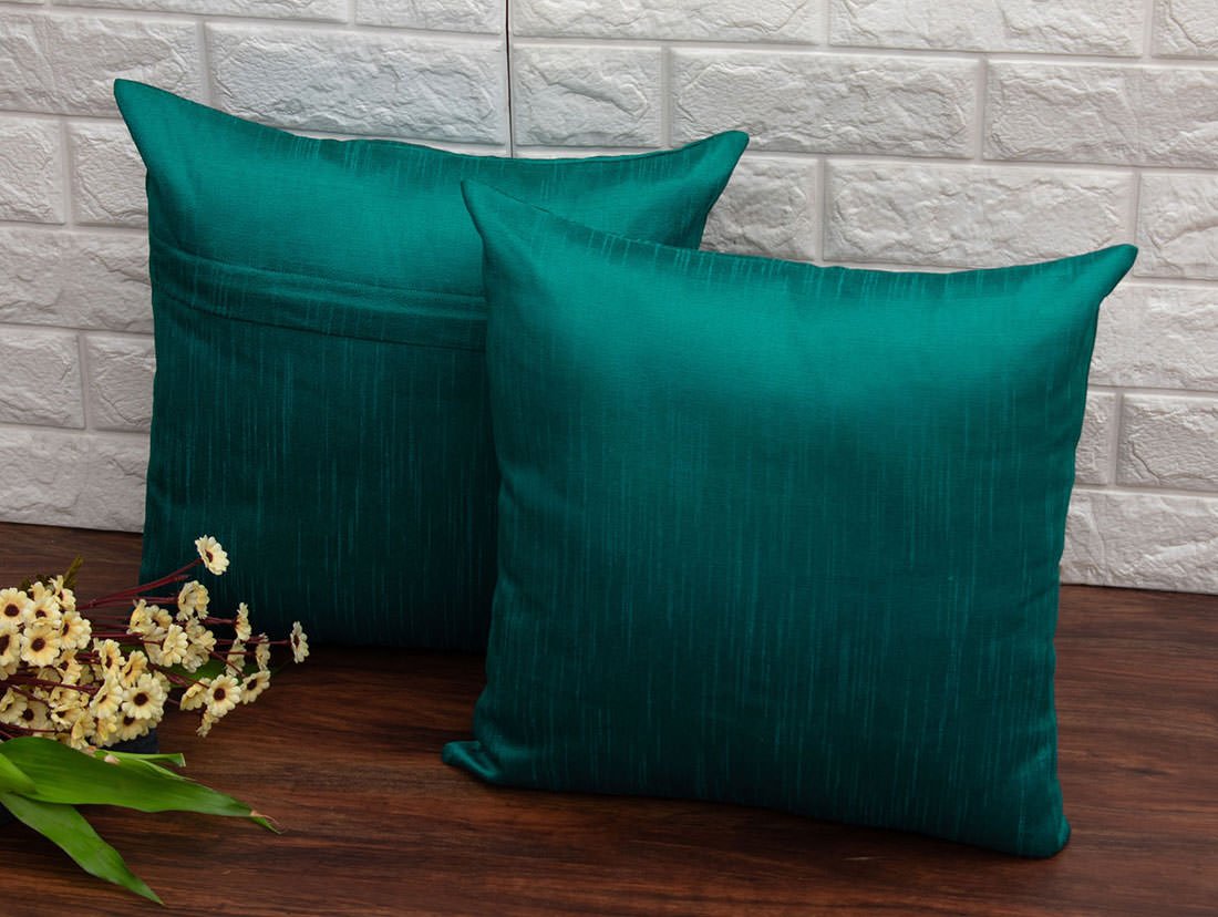 Plain Solid Superlative Peacock Green Cushion Covers - Image 2