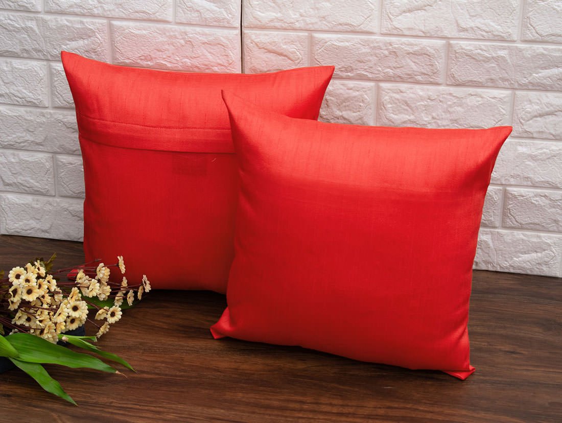 Plain Solid Superlative Coral Red Cushion Covers - Image 2