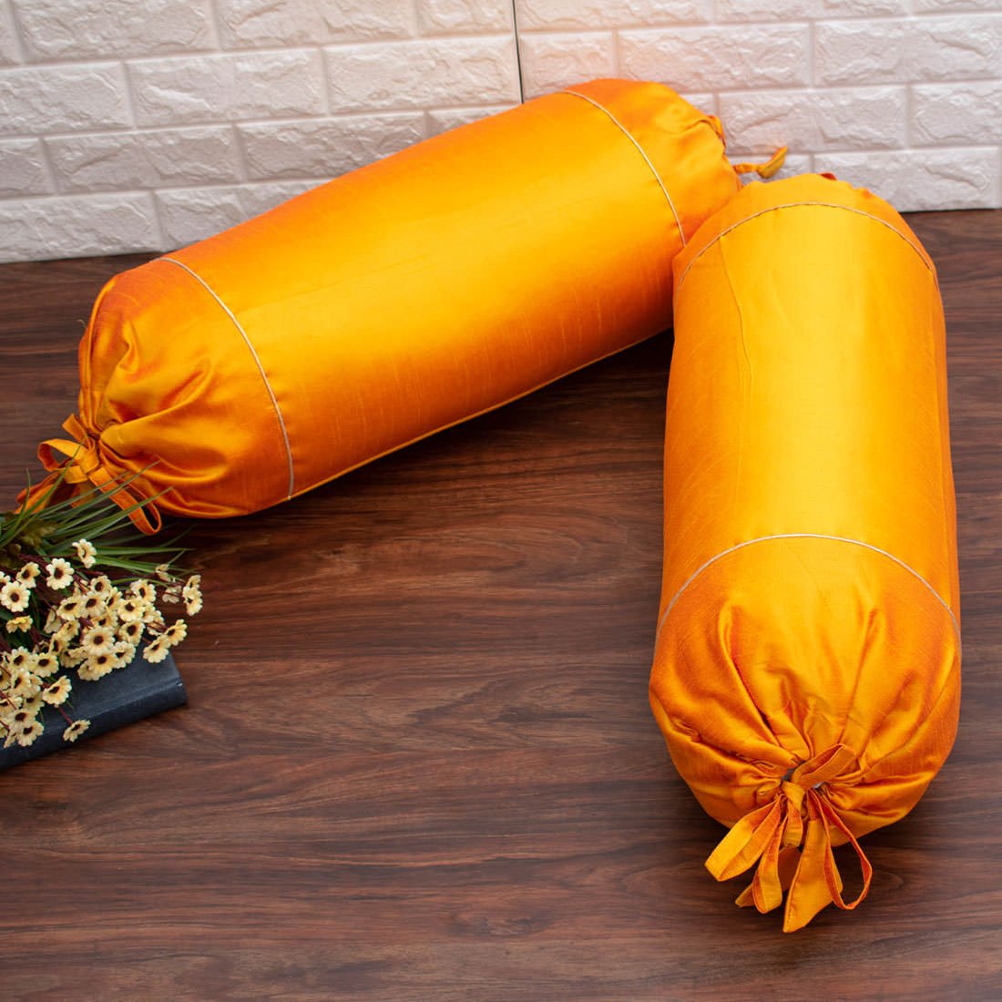 Plain Solid Superlative Rust Yellow Bolster Covers - Image 2