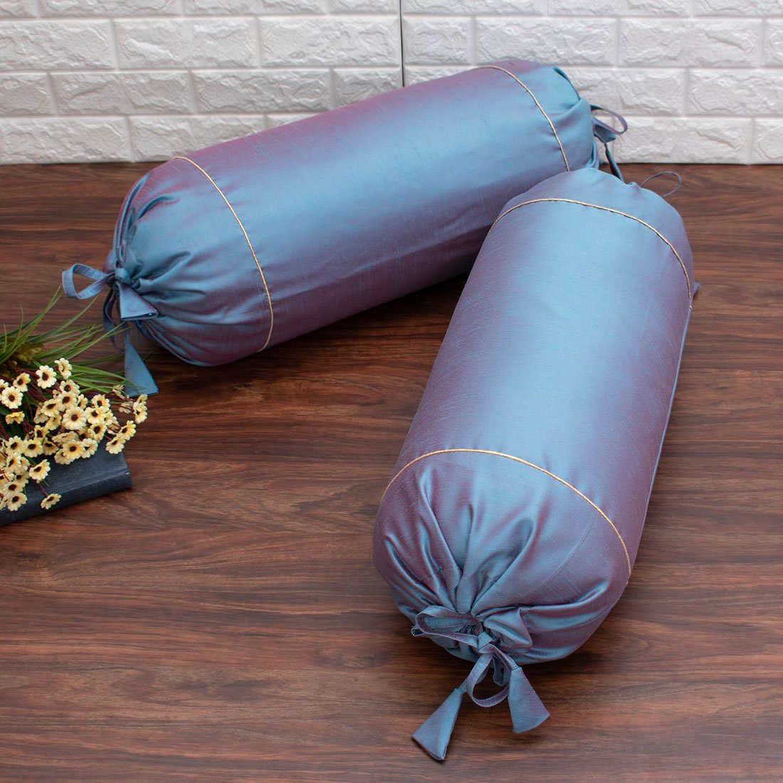 Plain Solid Superlative Steel Blue Bolster Covers - Image 2