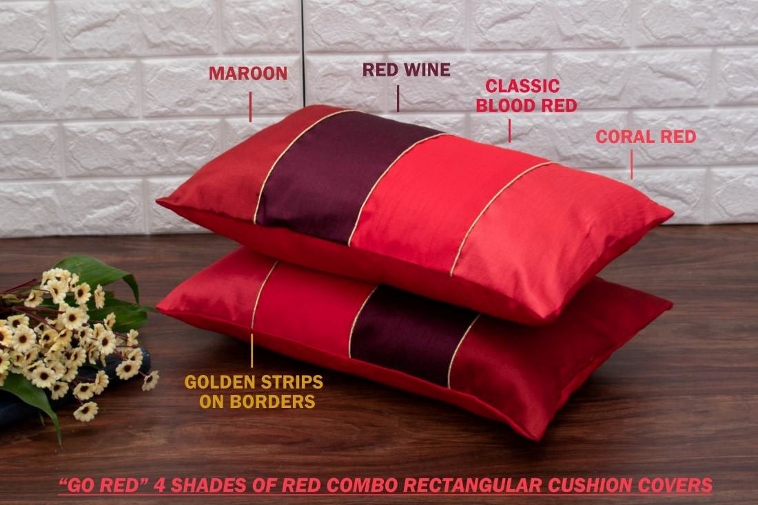 Go Red 4 Shades of Red Designer Rectangular Kattran Cushion Covers - Image 2