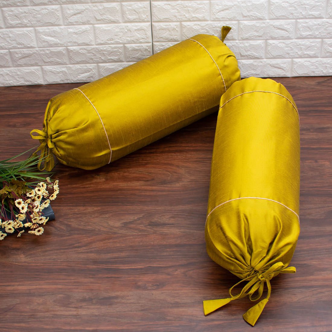Plain Solid Superlative Mustard Yellow Bolster Covers - Image 2