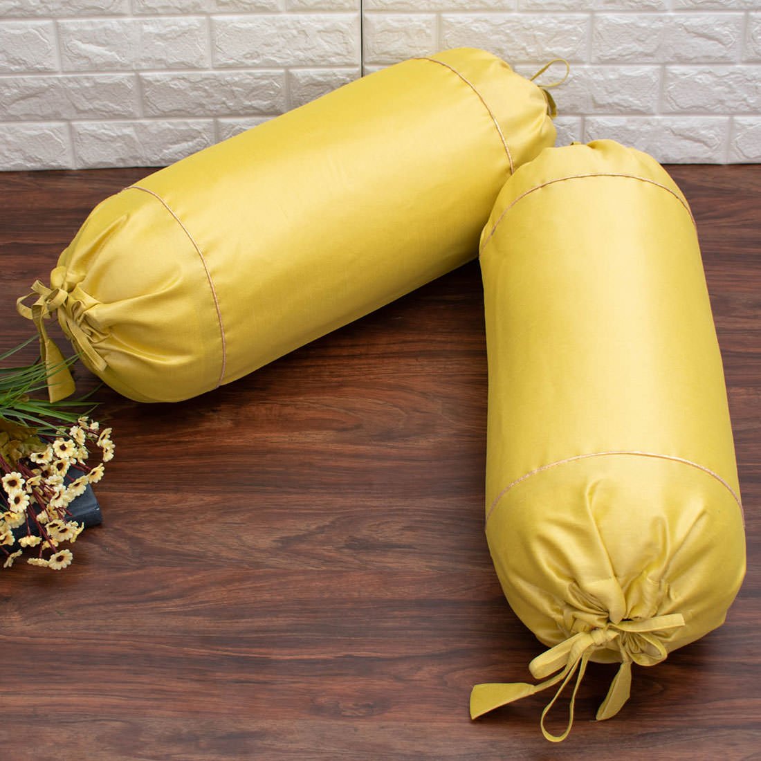 Plain Solid Superlative Light Yellow Bolster Covers - Image 2
