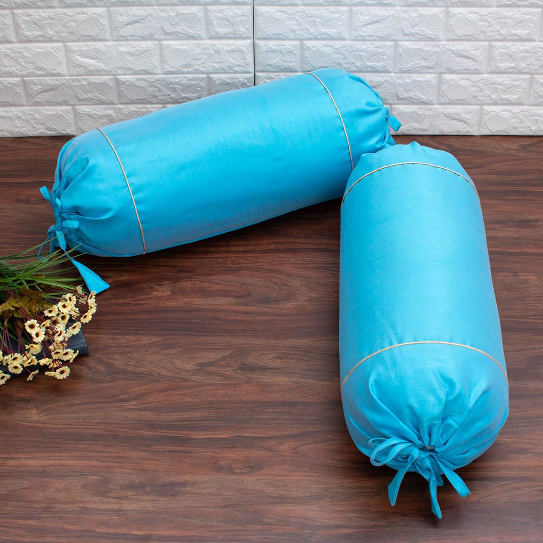 Plain Solid Superlative Sky Blue Bolster Covers - Image 2