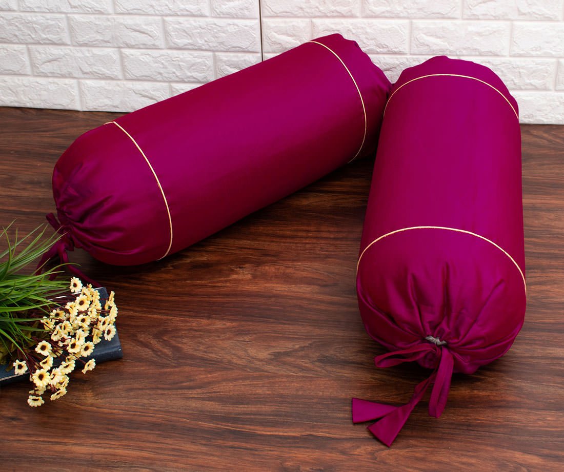Plain Solid Superlative Dark Magenta Bolster Covers - Image 2