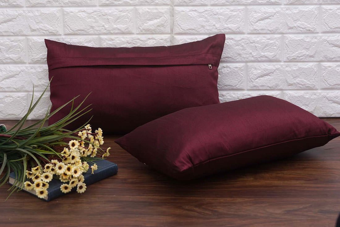 Plain Solid Superlative Wine Rectangular Cushion Covers - Image 2