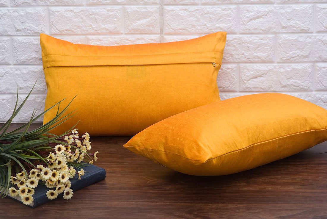 Plain Solid Superlative Rust Yellow Rectangular Cushion Covers - Image 2