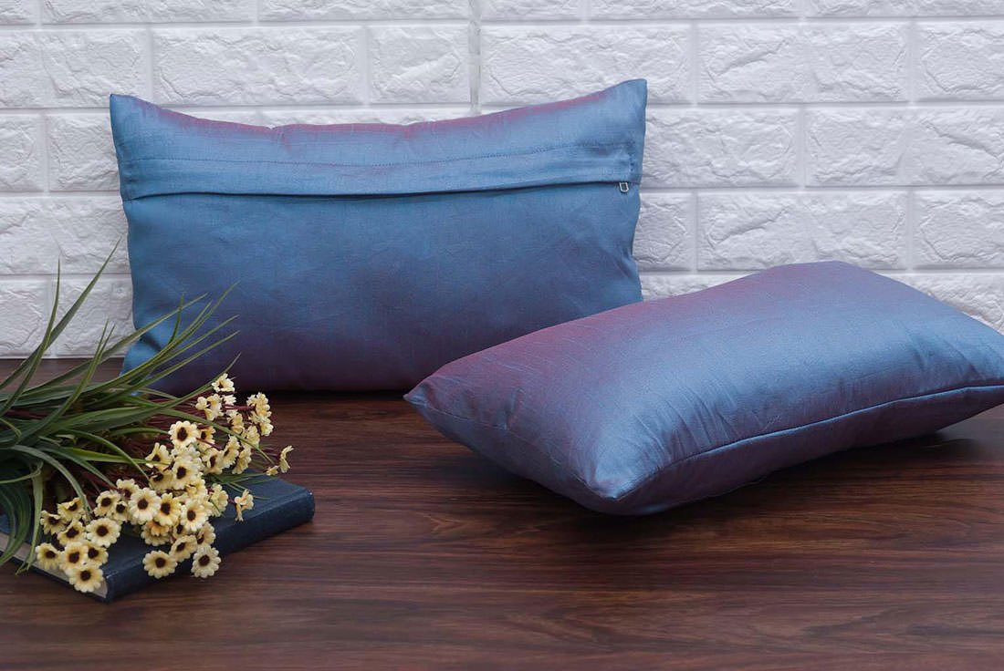 Plain Solid Superlative Steel Blue Rectangular Cushion Covers - Image 2