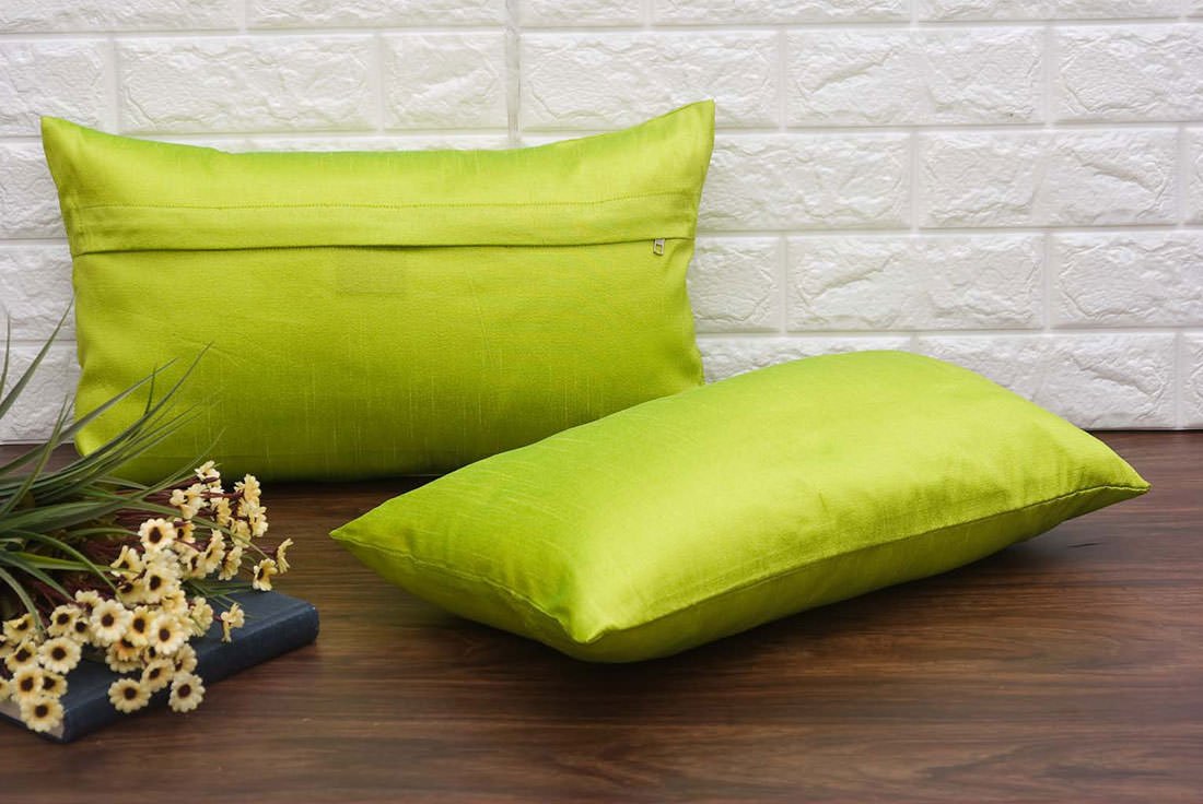 Plain Solid Superlative Parrot Green Rectangular Cushion Covers - Image 2