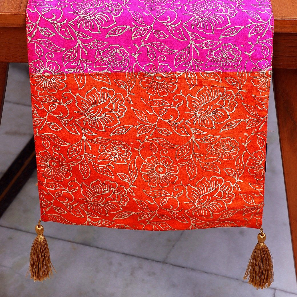 Firdaus Bagh Block Printed Silk Table Runner - Image 2