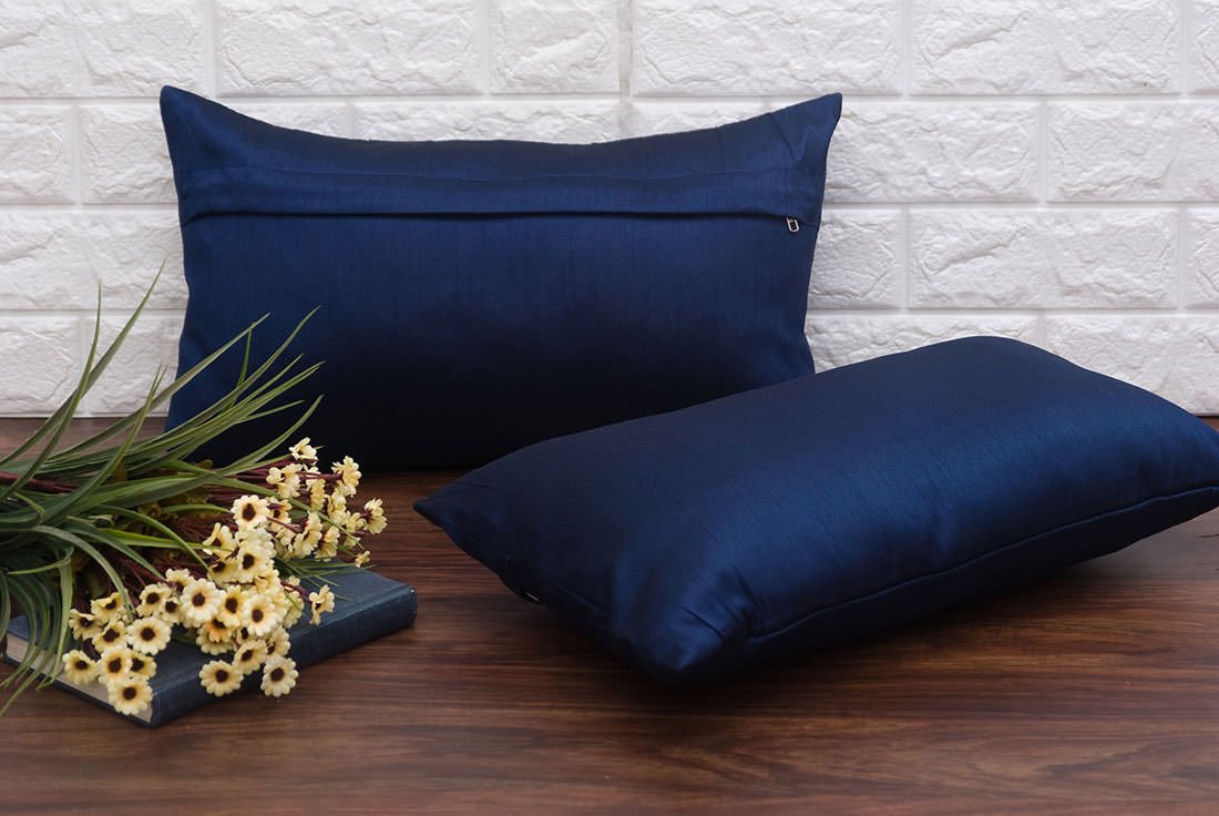Plain Solid Superlative Navy Blue Rectangular Cushion Covers - Image 2