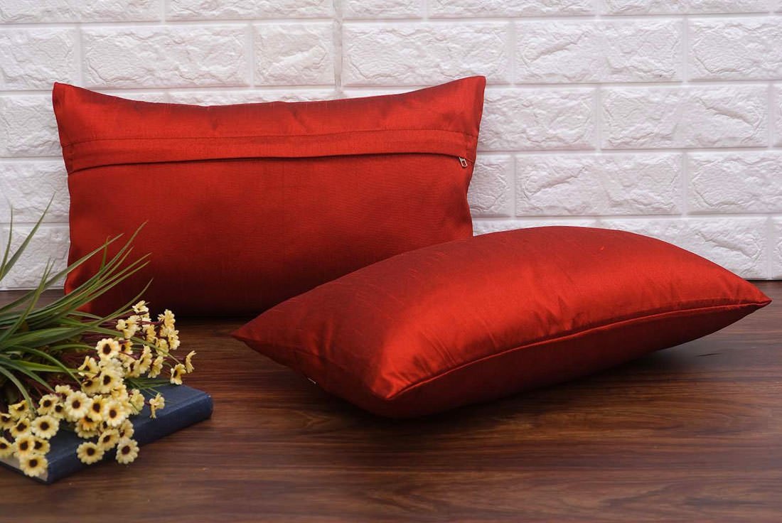Plain Solid Superlative Maroon Rectangular Cushion Covers - Image 2
