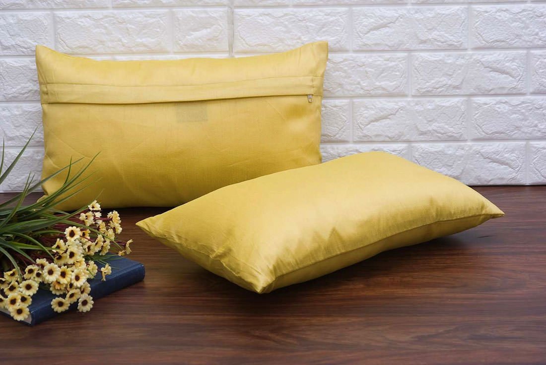 Plain Solid Superlative Light Yellow Rectangular Cushion Covers - Image 2