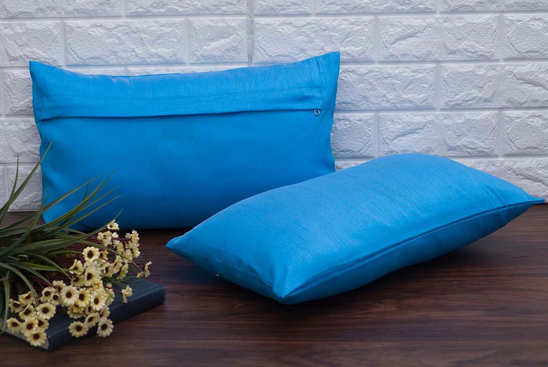 Plain Solid Superlative Sky Blue Rectangular Cushion Covers - Image 2