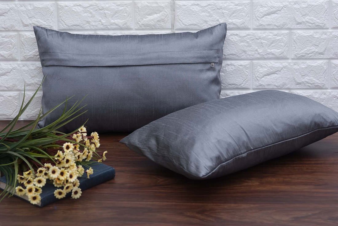 Plain Solid Superlative Grey Rectangular Cushion Covers - Image 2