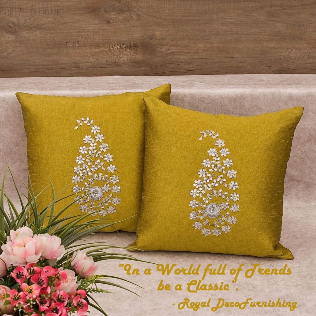 Mustard Yellow & Silver Paisley Gota Patti Hand Embroidery - Image 4