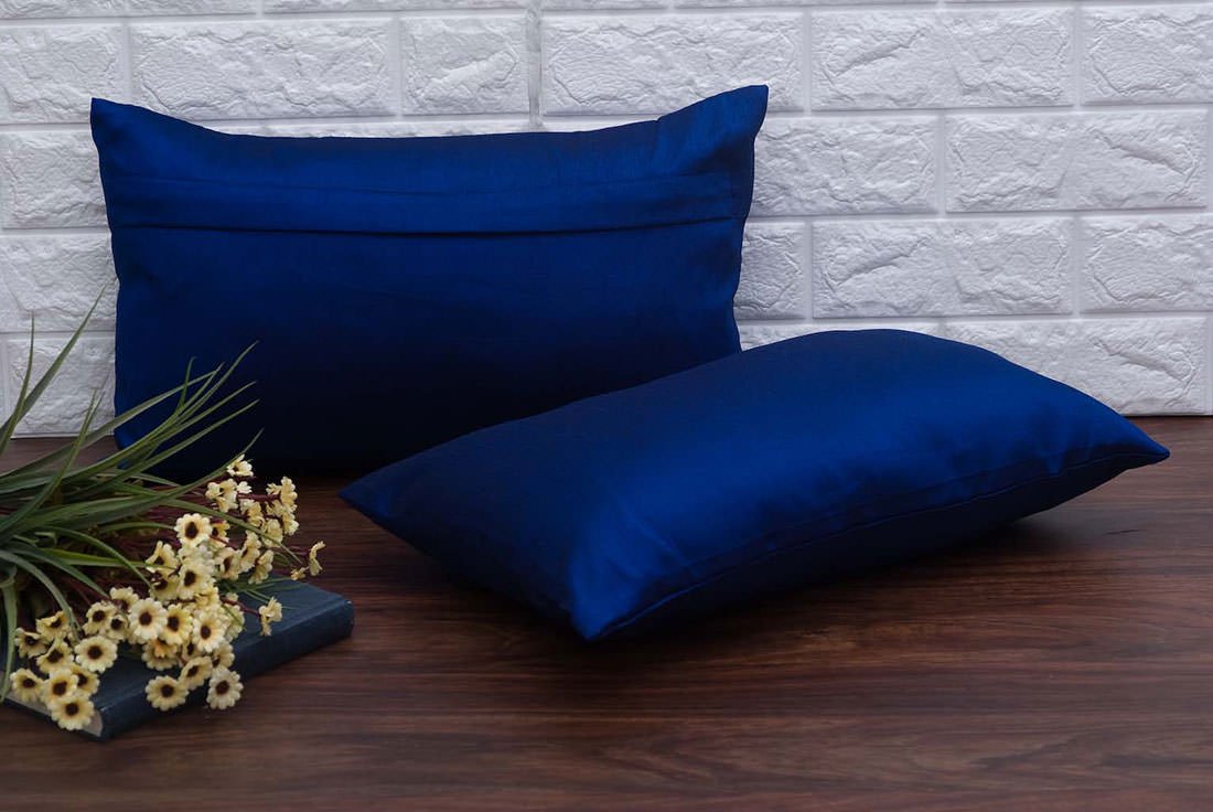 Plain Solid Superlative Dark Blue Rectangular Cushion Covers - Image 2