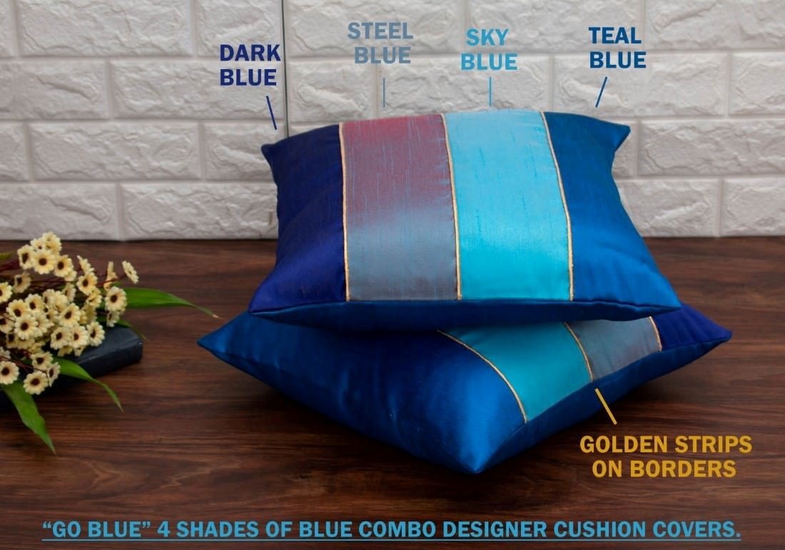 Go Blue 4 Shades of Blue Designer Kattran Cushion Covers - Image 2